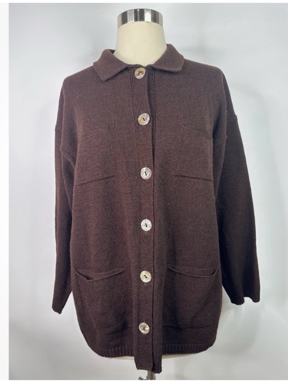 Margaret O’Leary Wool Button-Front Women's Sweater Cardigan - Brown